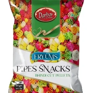 Darbar Fryums Pipes Snacks Bhindi CutPellets 400 gms